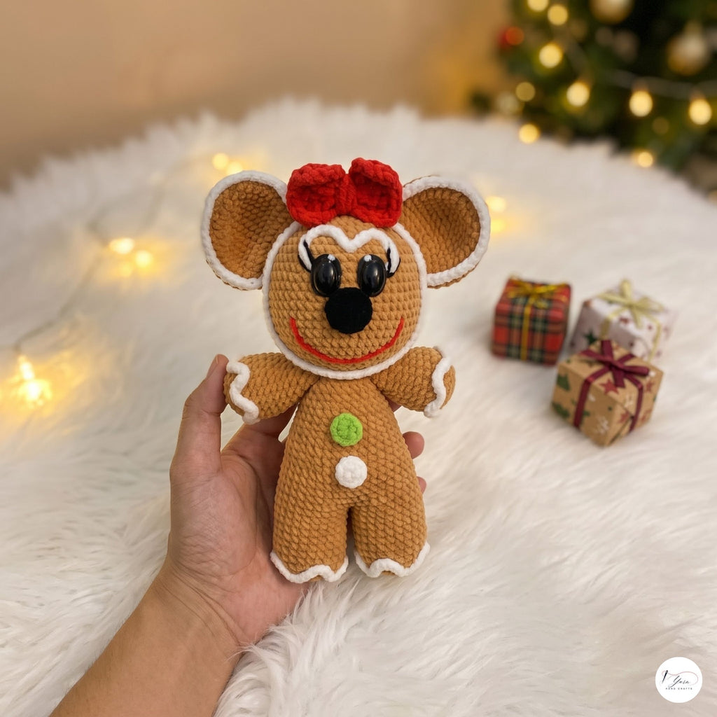 Crochet Gingerbread Mouse Plush, Handmade Christmas Amigurumi Toy, Holiday Stuffed Animal, Stocking Stuffer, Festive Decor