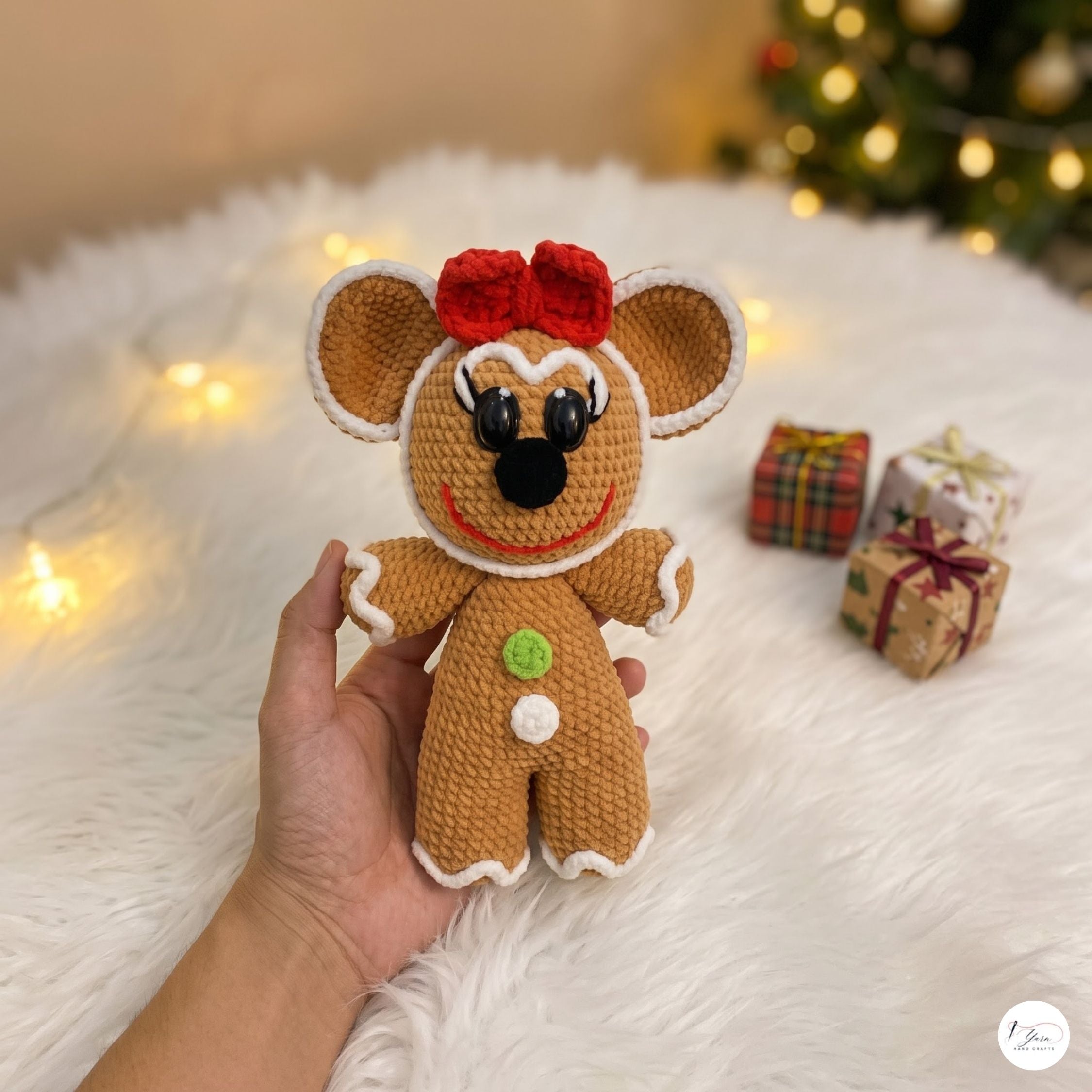 Crochet Gingerbread Mouse Plush, Handmade Christmas Amigurumi Toy, Holiday Stuffed Animal, Stocking Stuffer, Festive Decor