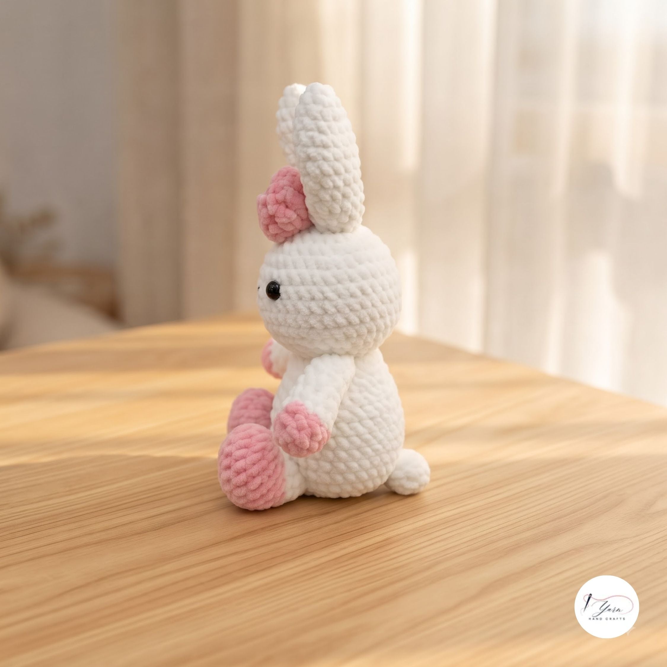 Handmade Crochet Bunny Plush, White Pink Amigurumi Rabbit, Soft Stuffed Animal, Easter Bunny Gift, Cute Nursery Decor
