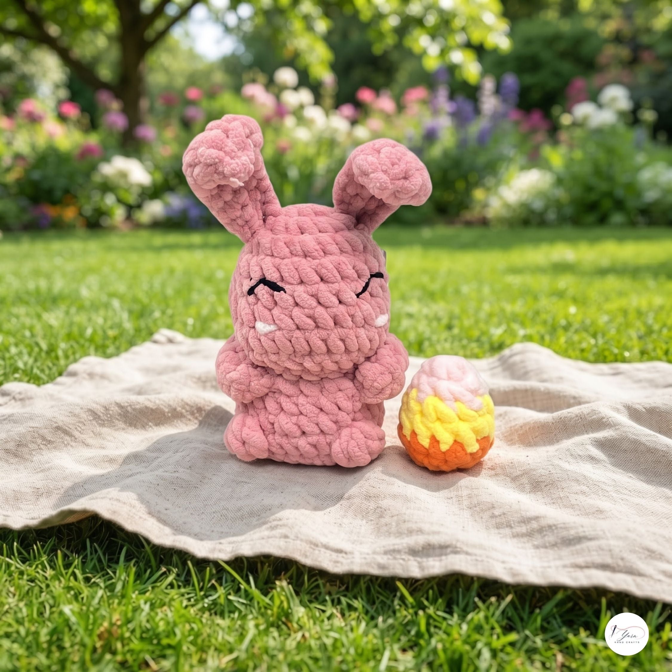 Crochet Easter Bunny Plush with Egg, Handmade Pink Amigurumi Rabbit, Soft Chenille Stuffed Animal, Easter Basket Gift