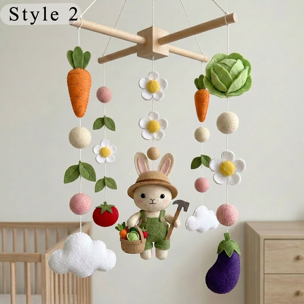 Felt Garden Bunny Baby Mobile, Farm Nursery Crib Decor Baby Shower Gift