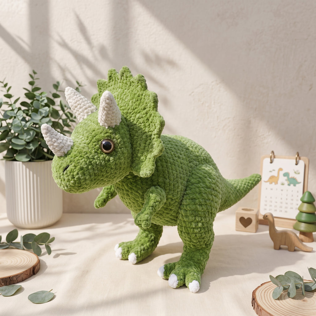 Triceratops Crochet Pattern PDF – Large Dinosaur Amigurumi Plush