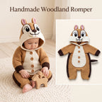 Handmade Chipmunk Baby Romper, Crochet Woodland Animal Onesie, Brown Hooded Newborn Outfit, Baby Shower Gift, Photo Prop