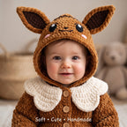 Handmade Fox Baby Romper, Crochet Woodland Animal Onesie, Brown Hooded Newborn Outfit, Baby Shower Gift, Baby Photo Prop