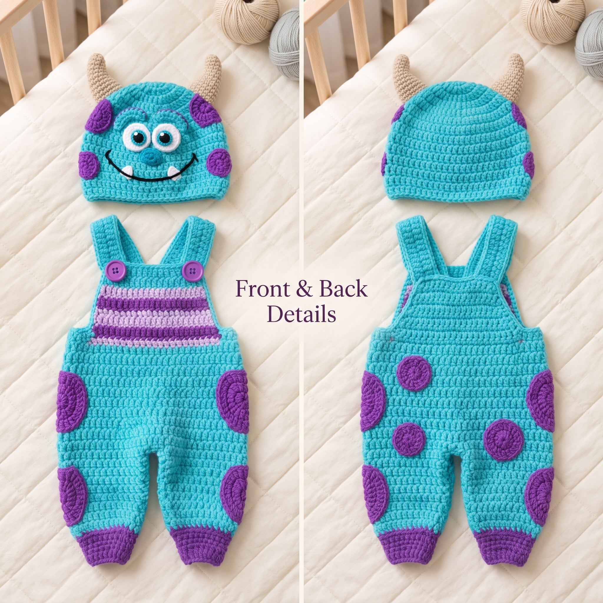 Monster Baby Outfit, Crochet Monster Romper and Hat Set, Handmade Baby Costume, Baby Shower Gift, Newborn Photo Prop Outfit