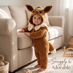 Handmade Fox Baby Romper, Crochet Woodland Animal Onesie, Brown Hooded Newborn Outfit, Baby Shower Gift, Baby Photo Prop