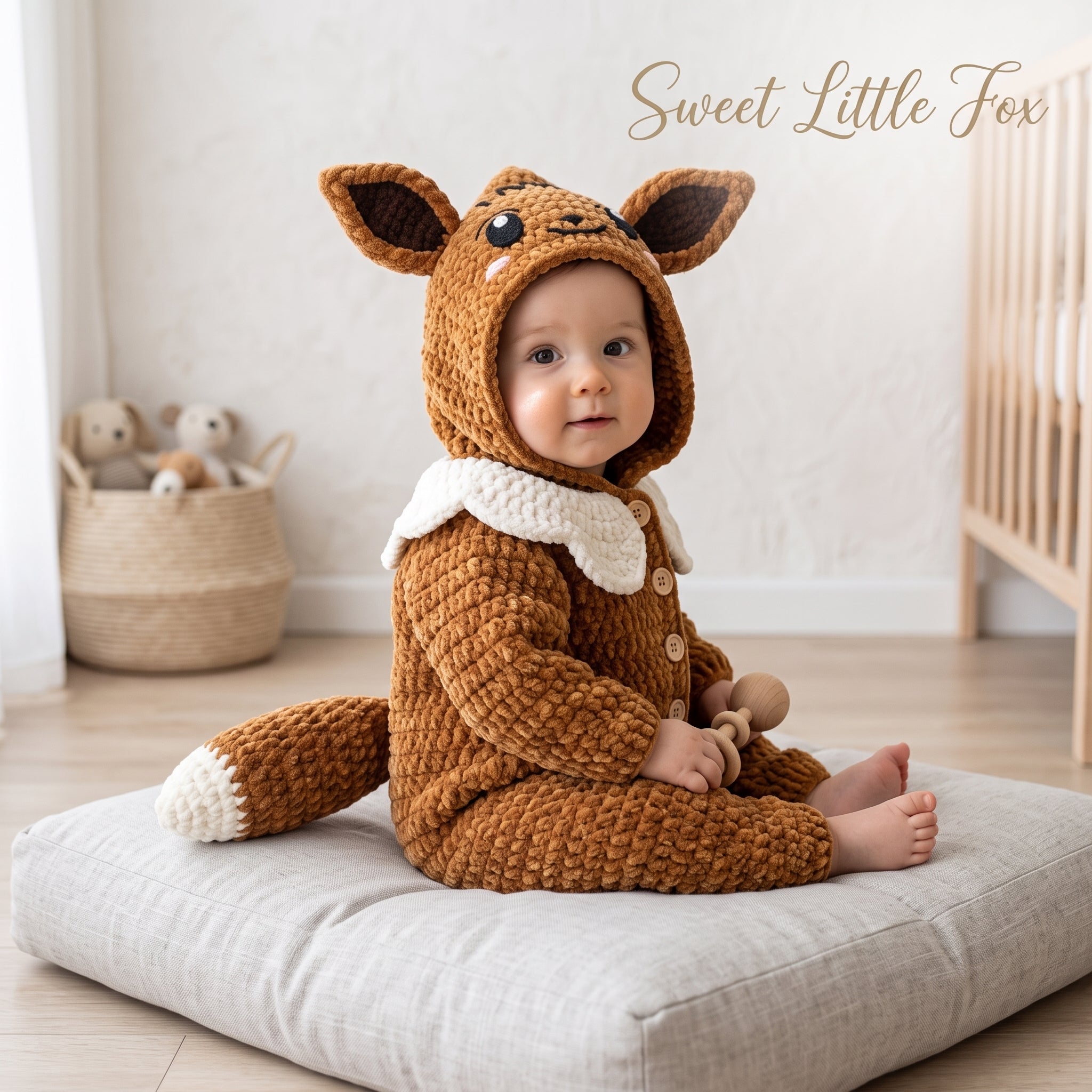 Handmade Fox Baby Romper, Crochet Woodland Animal Onesie, Brown Hooded Newborn Outfit, Baby Shower Gift, Baby Photo Prop