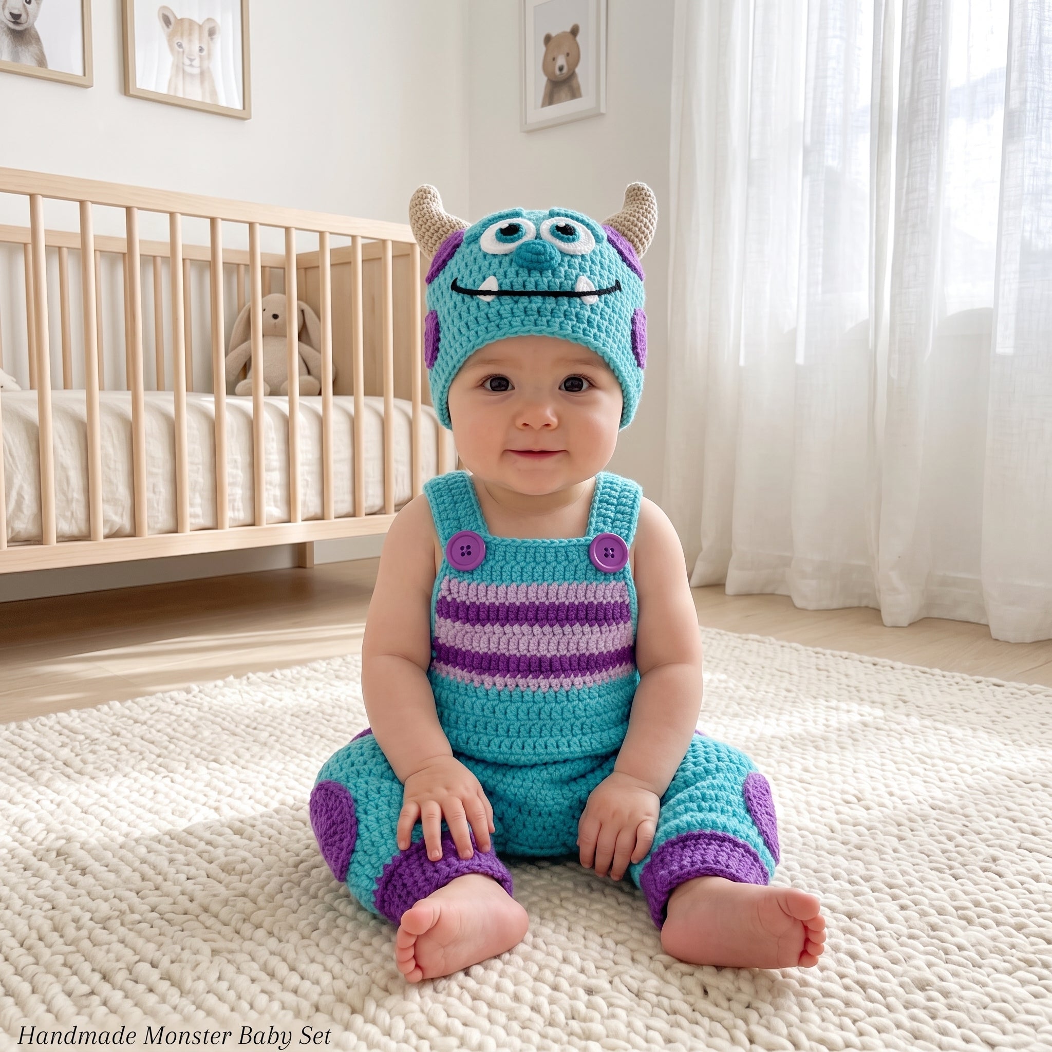 Monster Baby Outfit, Crochet Monster Romper and Hat Set, Handmade Baby Costume, Baby Shower Gift, Newborn Photo Prop Outfit