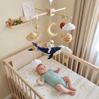 Cosmic Whale Adventure Felt Baby Mobile, Handmade Astronaut Crib Hanging with Planets, Moon and Stars