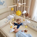 Aviator Bear Felt Baby Mobile, Handmade Airplane Crib Hanging with Sun, Moon, Clouds and Stars