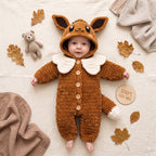 Handmade Fox Baby Romper, Crochet Woodland Animal Onesie, Brown Hooded Newborn Outfit, Baby Shower Gift, Baby Photo Prop