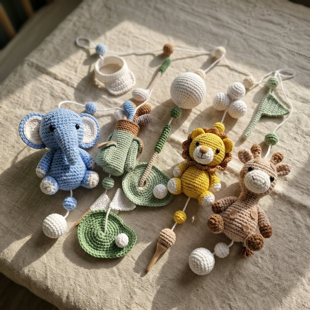 Crochet Golf Safari Baby Mobile, Golf Club Nursery Hanging, Baby Shower Gift for Boy or Girl Room