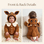 Handmade Fox Baby Romper, Crochet Woodland Animal Onesie, Brown Hooded Newborn Outfit, Baby Shower Gift, Baby Photo Prop