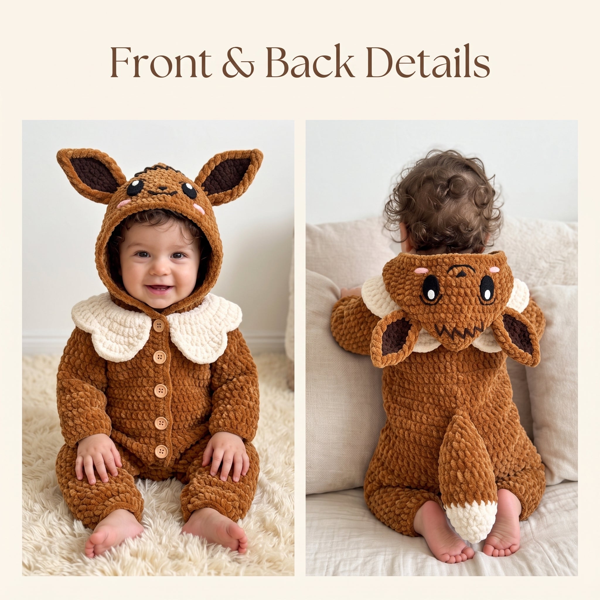 Handmade Fox Baby Romper, Crochet Woodland Animal Onesie, Brown Hooded Newborn Outfit, Baby Shower Gift, Baby Photo Prop