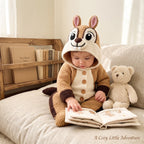 Handmade Chipmunk Baby Romper, Crochet Woodland Animal Onesie, Brown Hooded Newborn Outfit, Baby Shower Gift, Photo Prop