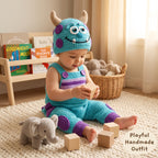 Monster Baby Outfit, Crochet Monster Romper and Hat Set, Handmade Baby Costume, Baby Shower Gift, Newborn Photo Prop Outfit