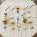 Personalized Deer Crochet Baby Mobile, Custom Name Nursery Hanging with Flowers, Hearts and Stars
