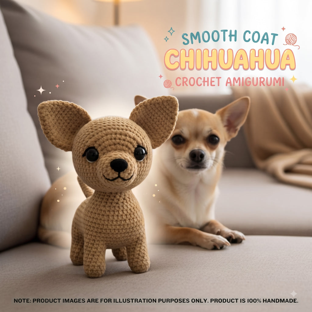 Smooth Coat Chihuahua Crochet Amigurumi Doll – Handmade Dog Plush