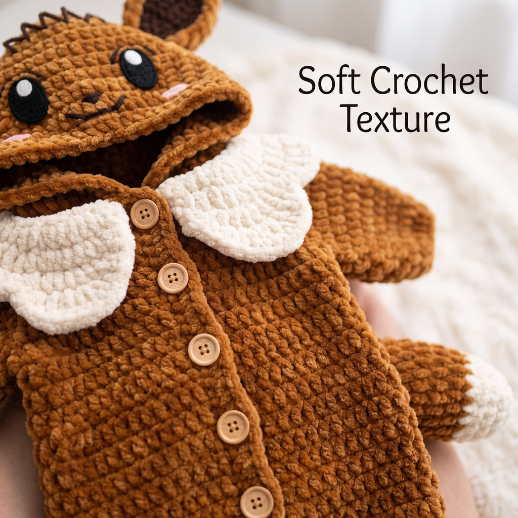 Handmade Fox Baby Romper, Crochet Woodland Animal Onesie, Brown Hooded Newborn Outfit, Baby Shower Gift, Baby Photo Prop