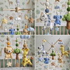 Savanna Friends Crochet Nursery Mobile, Handmade Amigurumi Crib Hanging with Tree, Clouds and Stars, Newborn Gift
