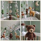 Cozy Forest Friends Crochet Baby Mobile, Handmade Woodland Crib Decor with Moon, Trees and Mushrooms