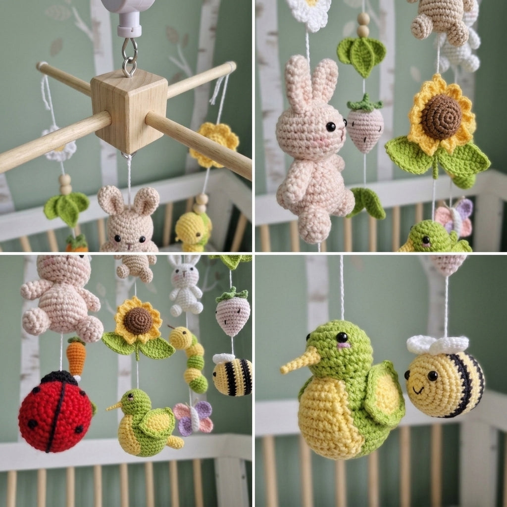 Crochet Garden Baby Mobile, Bunny Bee Ladybug Nursery Decor, Sunflower Butterfly Crib Mobile, Spring Baby Shower Gift, Newborn Decor