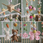 Garden Harvest Crochet Baby Mobile, Handmade Bunny and Bear Crib Hanging with Flowers, Fruit and Butterfly