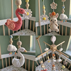 Garden Lake Crochet Baby Mobile, Handmade Swan and Flamingo Crib Hanging with Bunny, Butterflies and Flowers