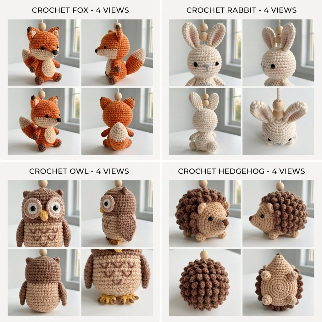 Crochet Woodland Baby Mobile, Forest Animals Crib Mobile
