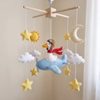 Silly Goose Aviator Felt Baby Mobile, Handmade Airplane Crib Hanging with Moon, Sun, Clouds and Stars