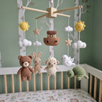 Storybook Ark Crochet Baby Mobile, Handmade Nursery Crib Hanging with Bear, Bunny, Sheep, Dove and Turtle