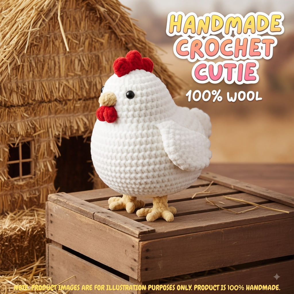 White Chicken Crochet Amigurumi Doll – Handmade Farm Hen Plush Toy