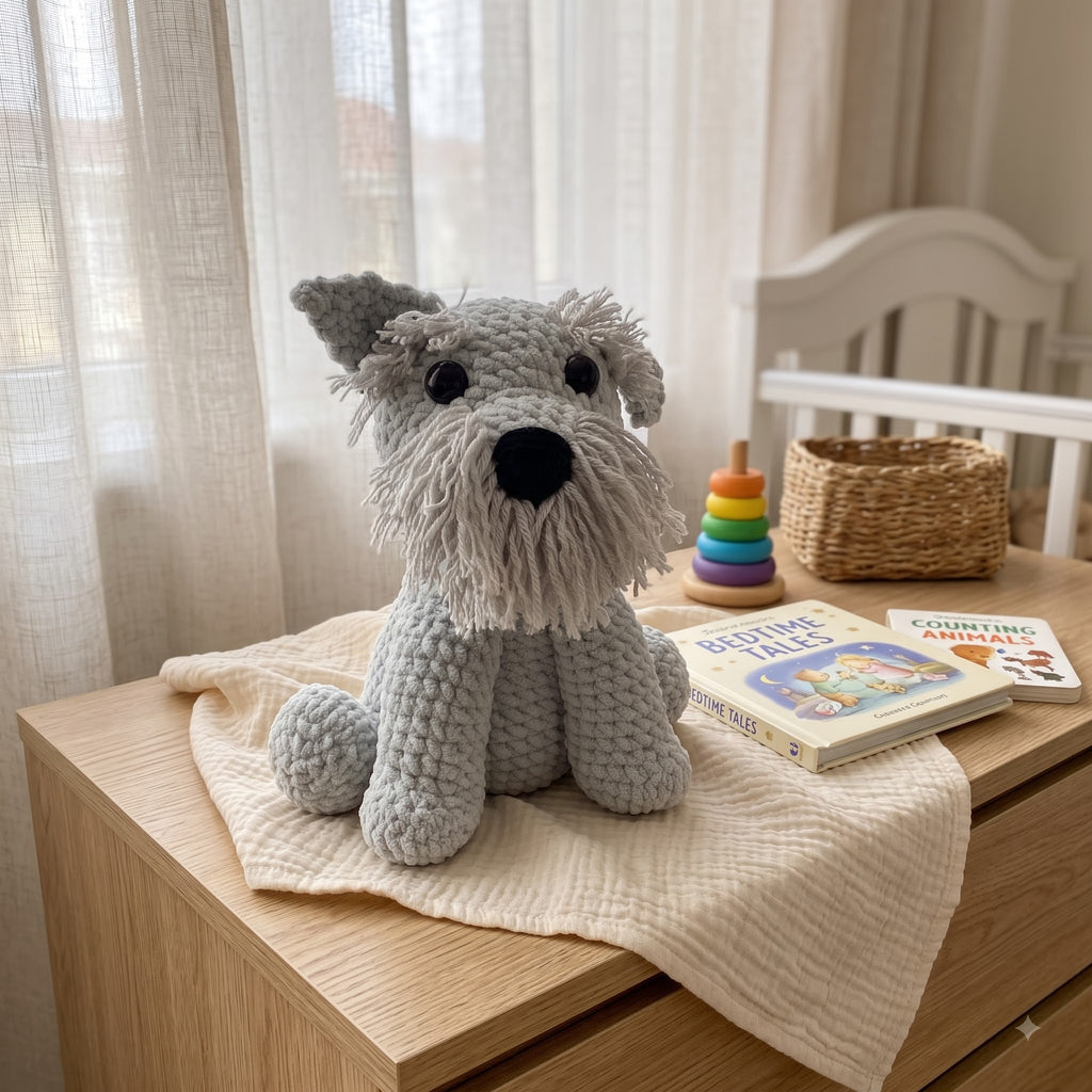 Handmade Crochet Schnauzer Plush, Miniature Schnauzer Stuffed Animal, Gray Amigurumi Dog, Dog Lover Gift, Pet Memorial Keepsake
