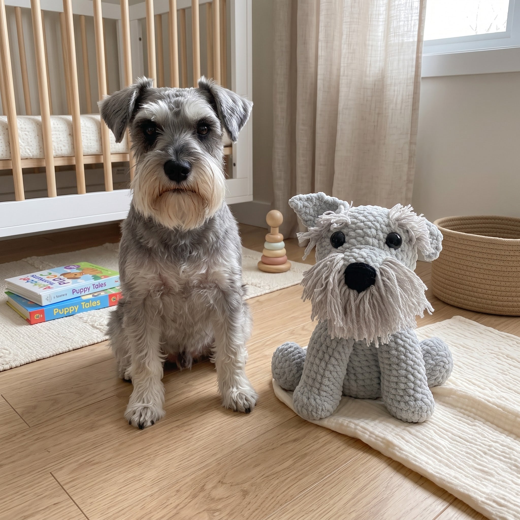 Handmade Crochet Schnauzer Plush, Miniature Schnauzer Stuffed Animal, Gray Amigurumi Dog, Dog Lover Gift, Pet Memorial Keepsake