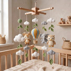 Handmade Crochet Hot Air Balloon Baby Mobile – Deer, Elephant & Owl Nursery Decor