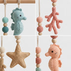 Wooden Baby Gym with Handmade Crochet Oceans– Sea Animal Activity Play Gym