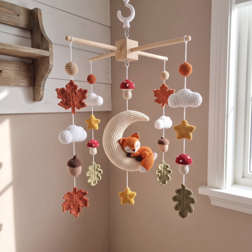 Sleeping Fox Crochet Baby Mobile - Nursery Decor
