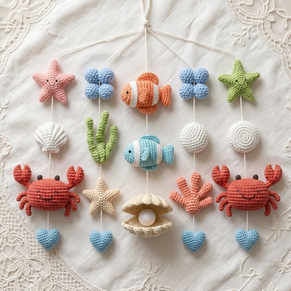 Ocean Baby Mobile, Crochet Sea Animals Crib Mobile