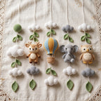 Handmade Crochet Hot Air Balloon Baby Mobile – Deer, Elephant & Owl Nursery Decor