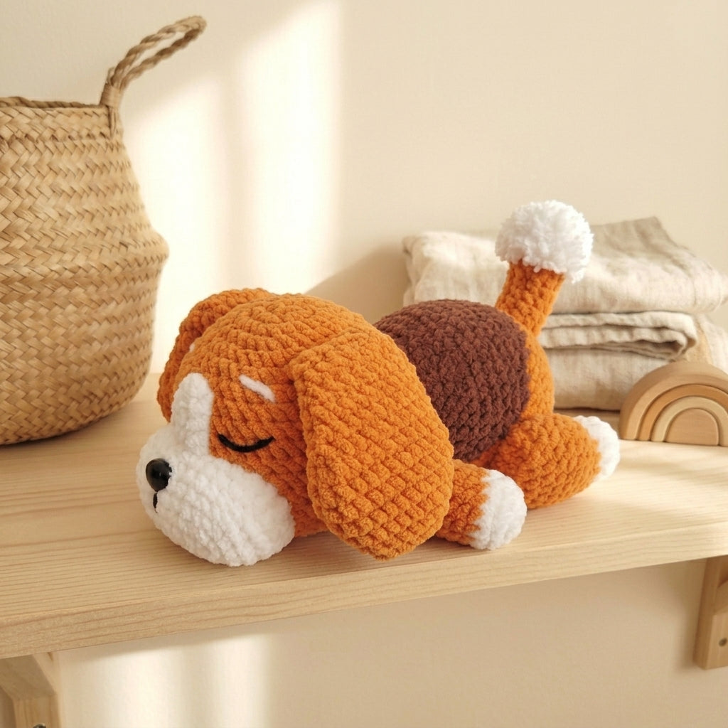Lazy Dog Crochet Pattern PDF – Sleeping Puppy Amigurumi Plush