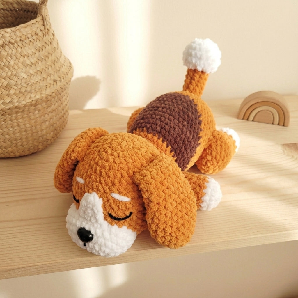 Lazy Dog Crochet Pattern PDF – Sleeping Puppy Amigurumi Plush