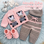 Crochet Zebra Baby Outfit Set, Pink Cardigan, Pants, Bow Hat and Booties, Newborn Photo Prop, Coming Home Outfit, Baby Shower Gift