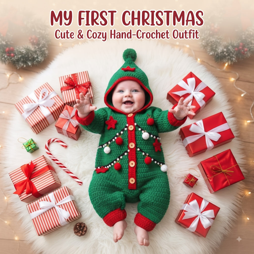 Crochet Christmas Elf Baby Outfit, Green Cardigan Pants and Hat Set, Newborn Photo Prop, First Christmas Costume, Holiday Baby Gift