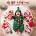 Crochet Christmas Elf Baby Outfit, Green Cardigan Pants and Hat Set, Newborn Photo Prop, First Christmas Costume, Holiday Baby Gift