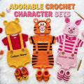Personalized Crochet Baby Outfit, Winnie the Pooh Tigger or Piglet Romper Set, Hat and Booties, Newborn Photo Prop, Baby Shower Gift