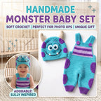Monster Baby Outfit, Crochet Monster Romper and Hat Set, Handmade Baby Costume, Baby Shower Gift, Newborn Photo Prop Outfit