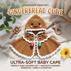 Crochet Gingerbread Baby Cape, Hooded Christmas Poncho, Newborn Photo Prop, First Christmas Outfit, Holiday Baby Costume