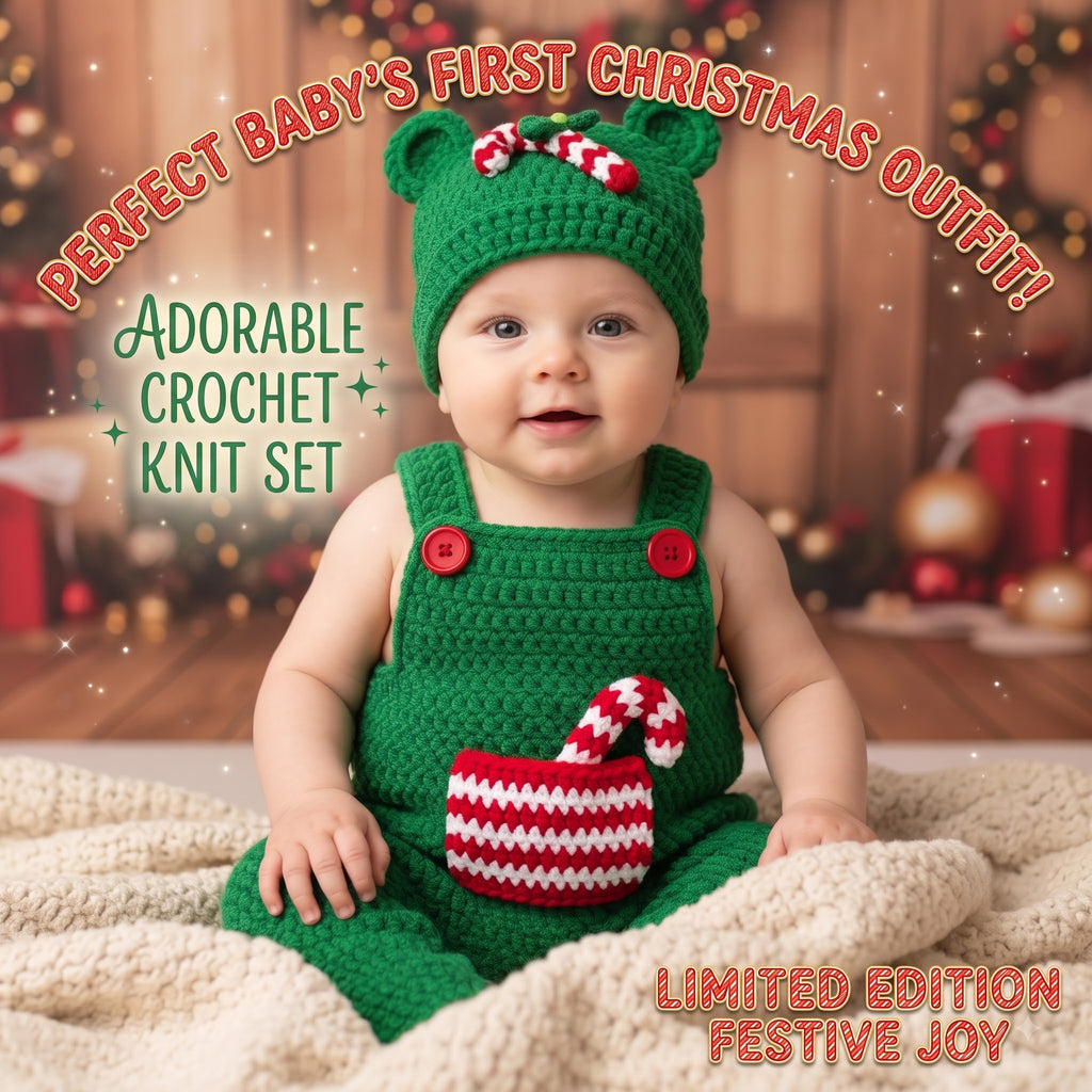 Crochet Christmas Baby Outfit, Green Candy Cane Romper and Hat, Newborn Photo Prop, First Christmas Outfit, Handmade Baby Gift