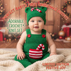 Crochet Christmas Baby Outfit, Green Candy Cane Romper and Hat, Newborn Photo Prop, First Christmas Outfit, Handmade Baby Gift