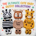 Personalized Crochet Safari Baby Outfit, Zebra Deer Giraffe Romper Set with Hat and Booties, Newborn Photo Prop, Baby Shower Gift